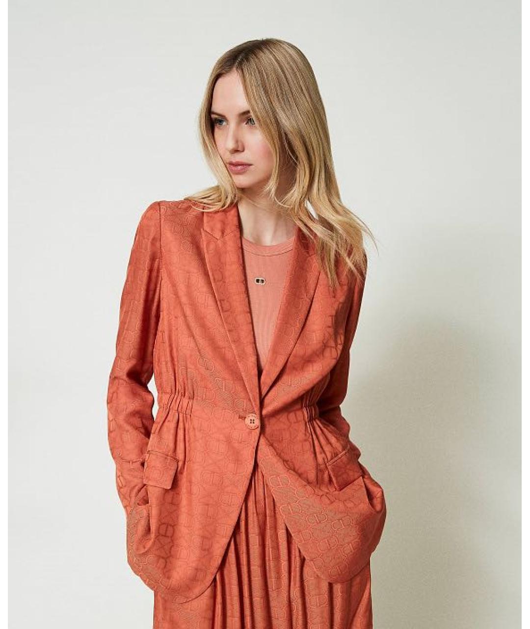 TWIN-SET Оранжевый вискозный костюм с брюками, фото 7