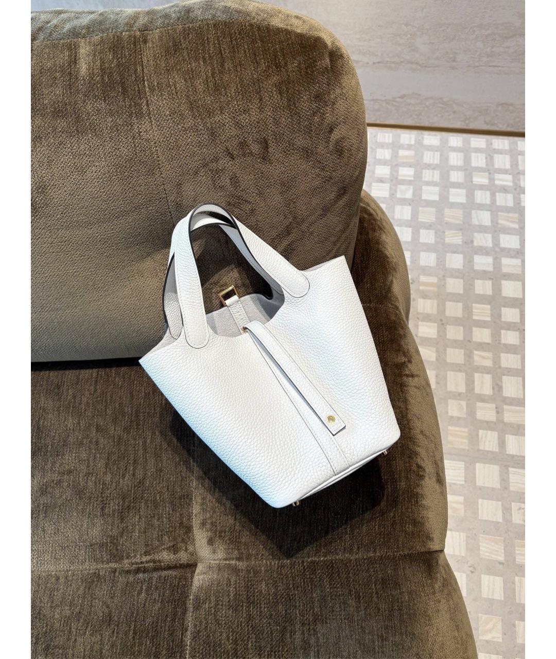 HERMES Белая кожаная сумка с короткими ручками, фото 5