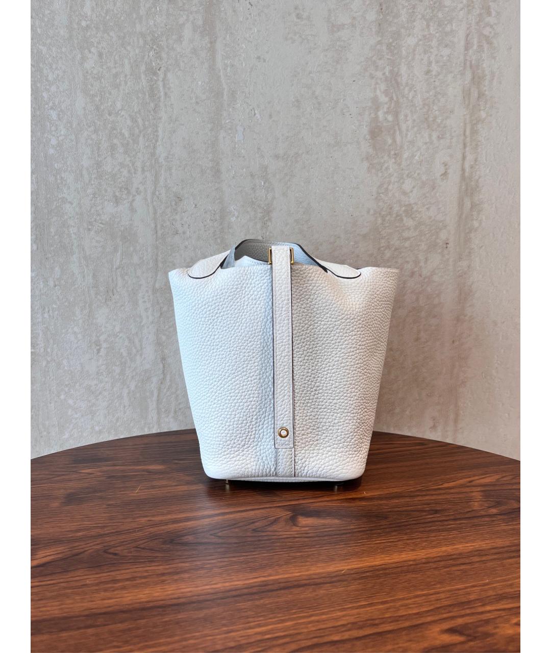 HERMES Белая кожаная сумка с короткими ручками, фото 4