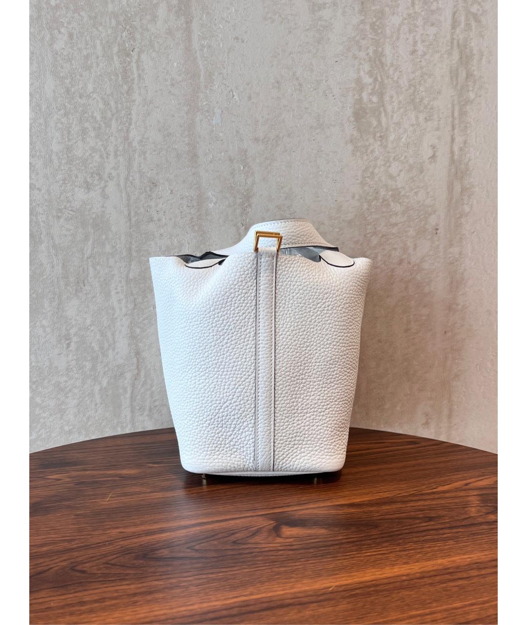 HERMES Белая кожаная сумка с короткими ручками, фото 3