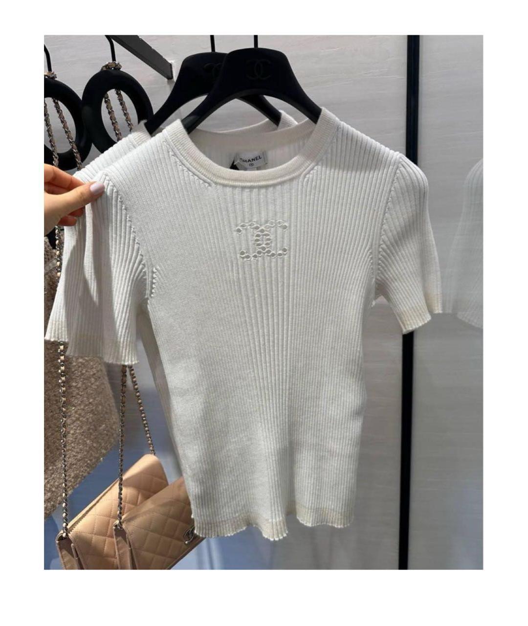 CHANEL Белая шерстяная футболка, фото 2