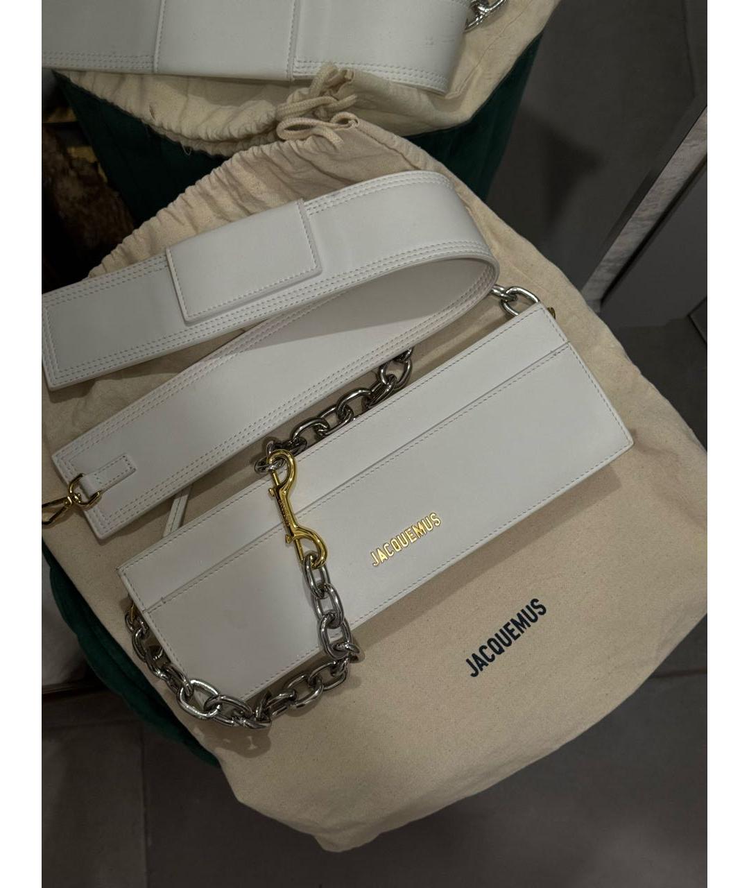 JACQUEMUS Белая кожаная сумка с короткими ручками, фото 6