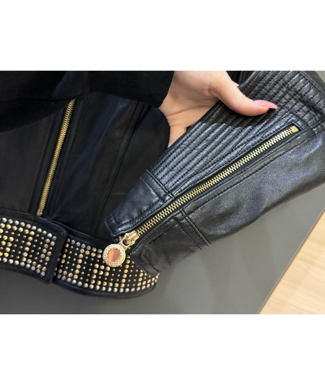 VERSACE Черная кожаная куртка, фото 4