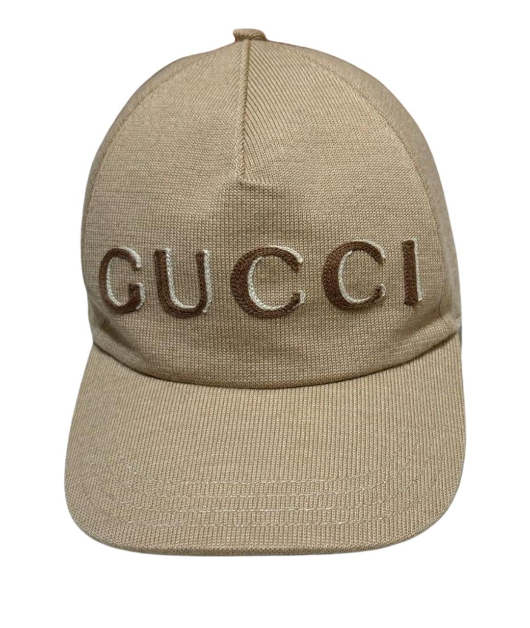 GUCCI Бежевая шерстяная кепка/бейсболка, фото 1