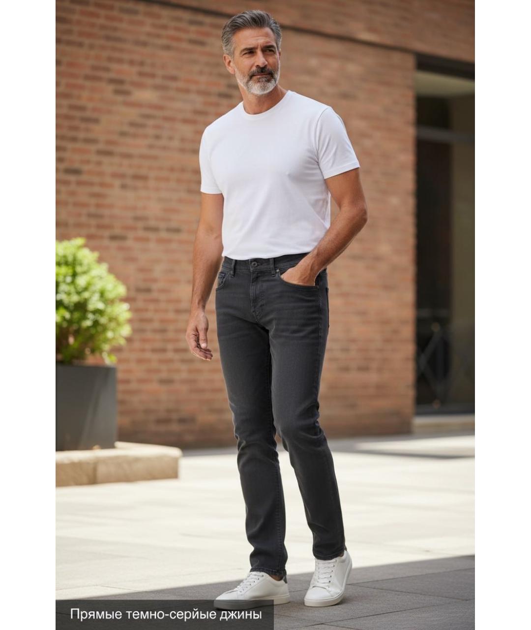 HUGO BOSS Антрацитовые хлопко-полиэстеровые прямые джинсы, фото 7