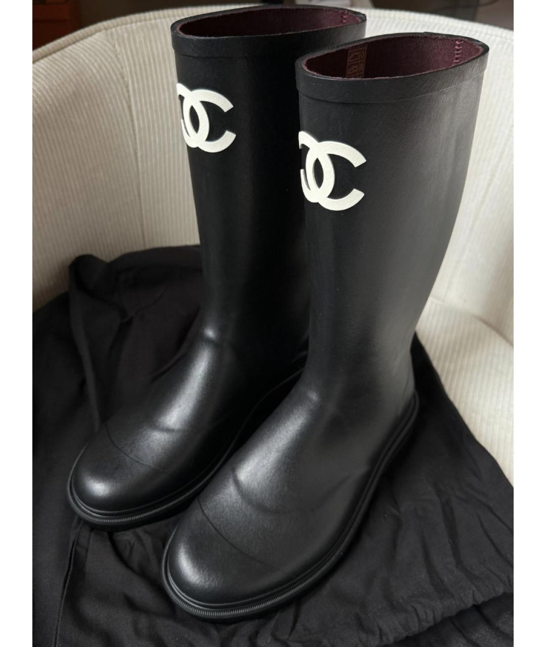 CHANEL Черные резиновые сапоги, фото 2