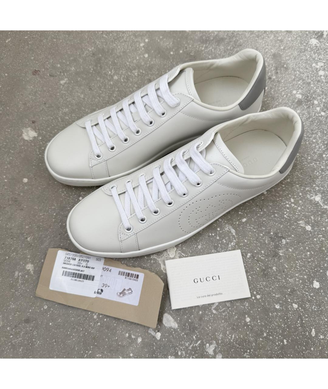 GUCCI Белые кожаные кеды, фото 9