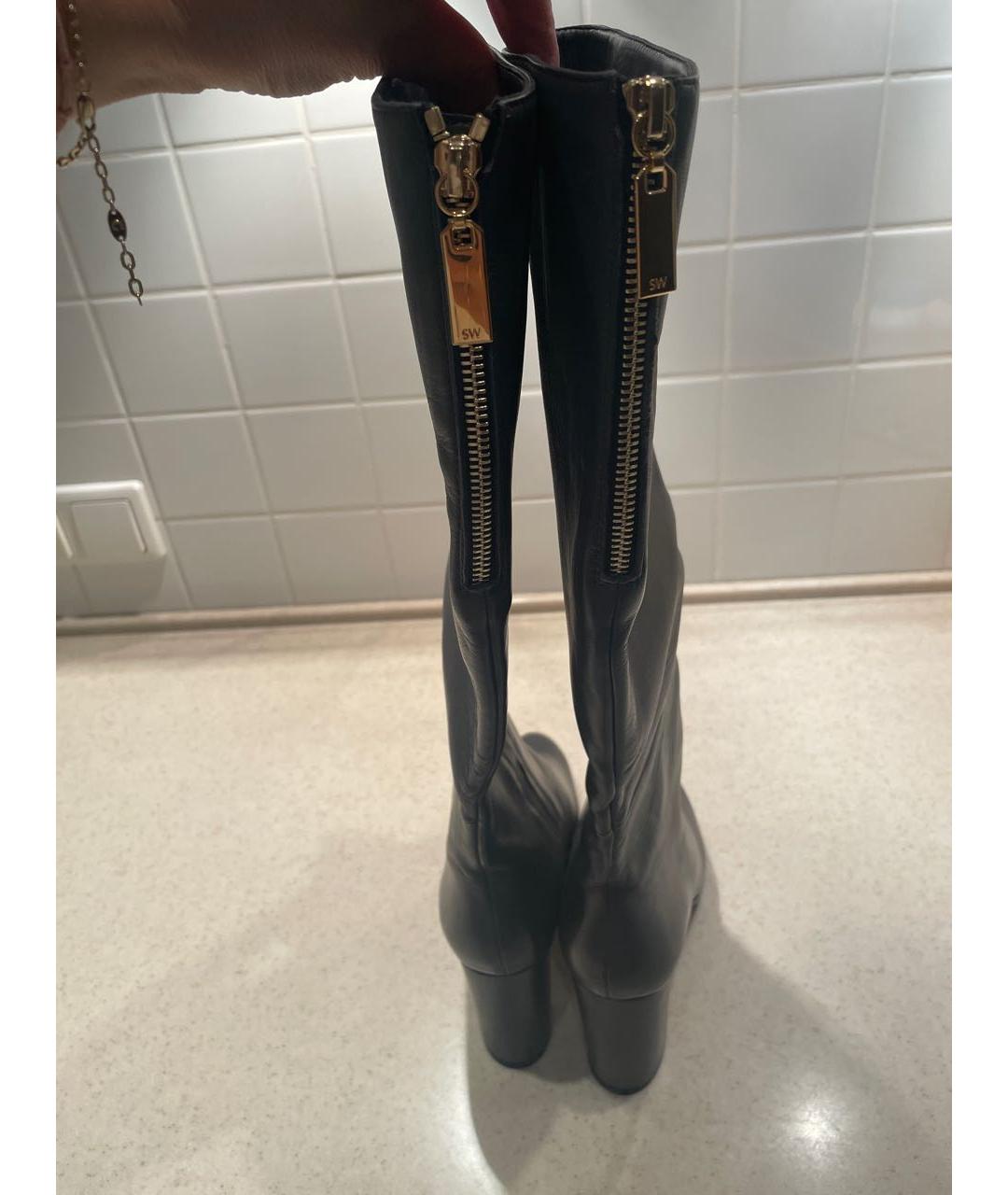 STUART WEITZMAN Антрацитовые кожаные сапоги, фото 5