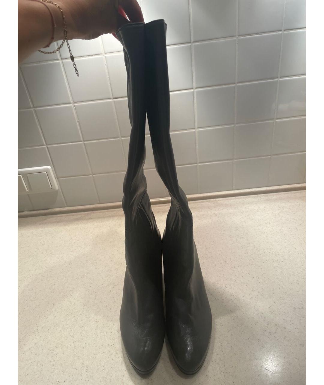 STUART WEITZMAN Антрацитовые кожаные сапоги, фото 2