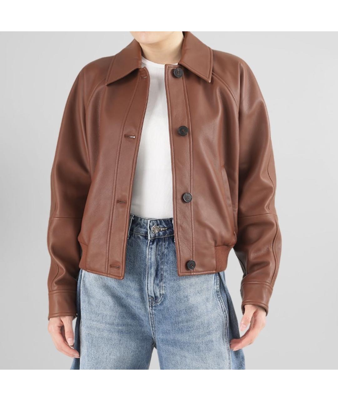 MAX MARA STUDIO Коричневая кожаная куртка, фото 3
