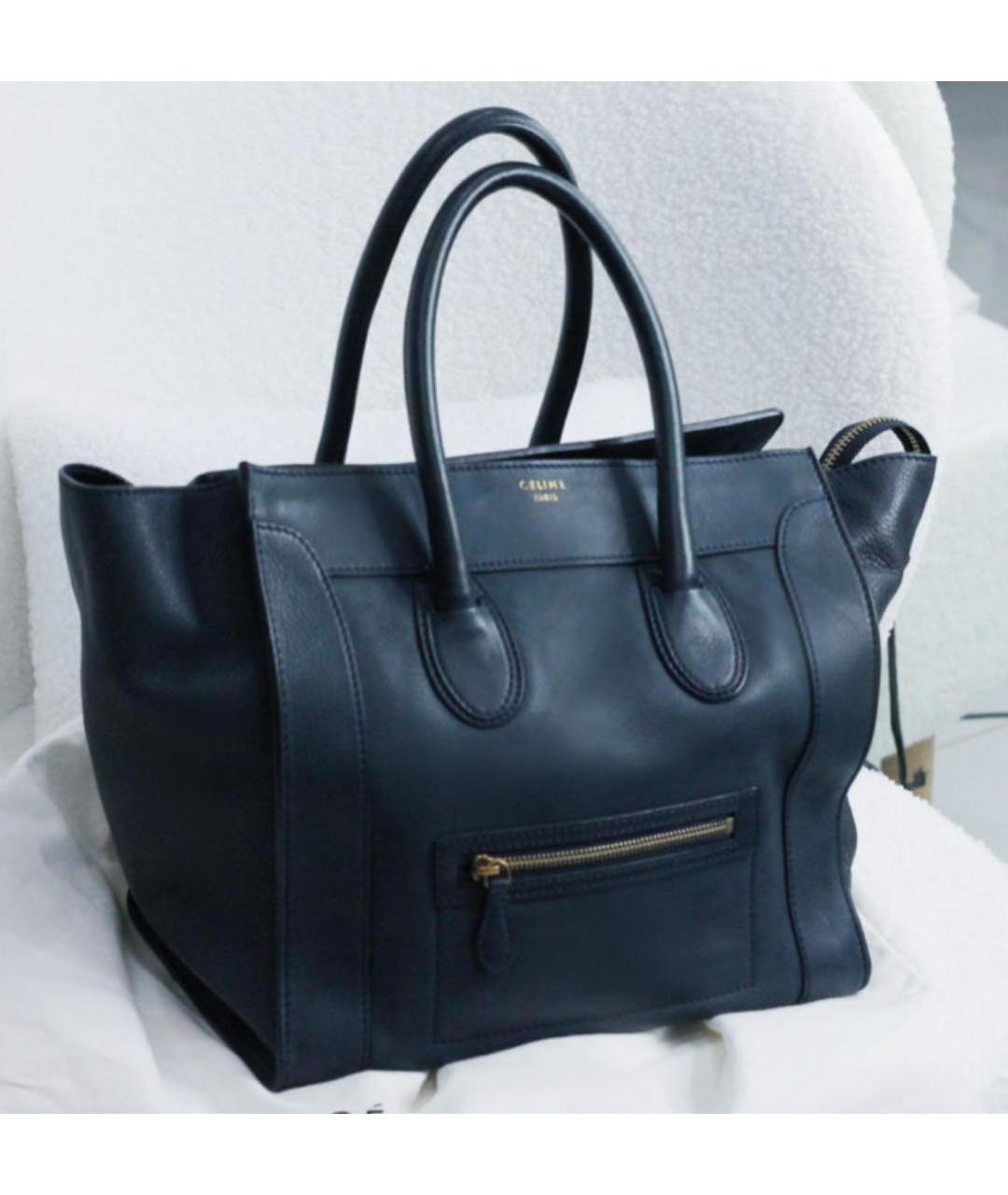 CELINE Темно-синяя кожаная сумка с короткими ручками, фото 8