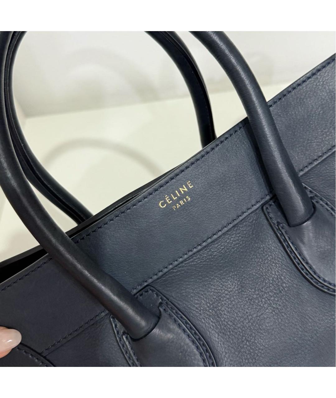 CELINE Темно-синяя кожаная сумка с короткими ручками, фото 3