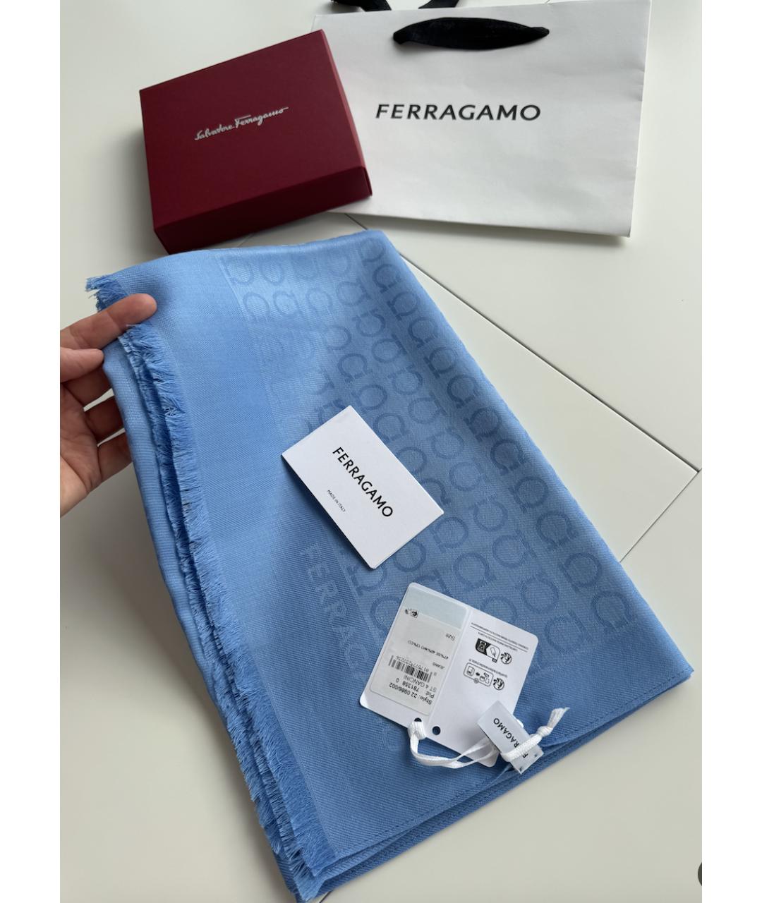 FERRAGAMO Голубой шерстяной шарф, фото 8