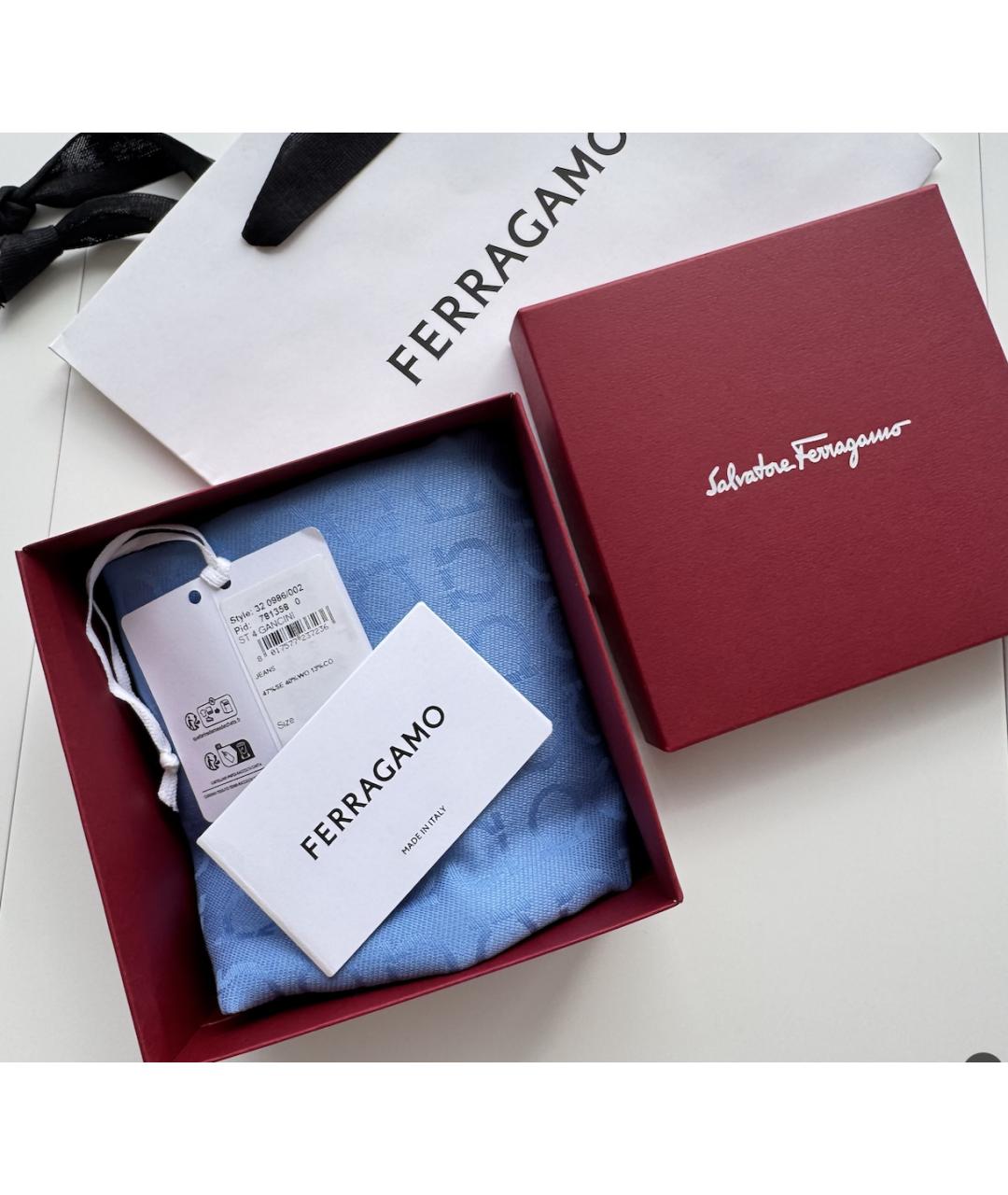 FERRAGAMO Голубой шерстяной шарф, фото 4
