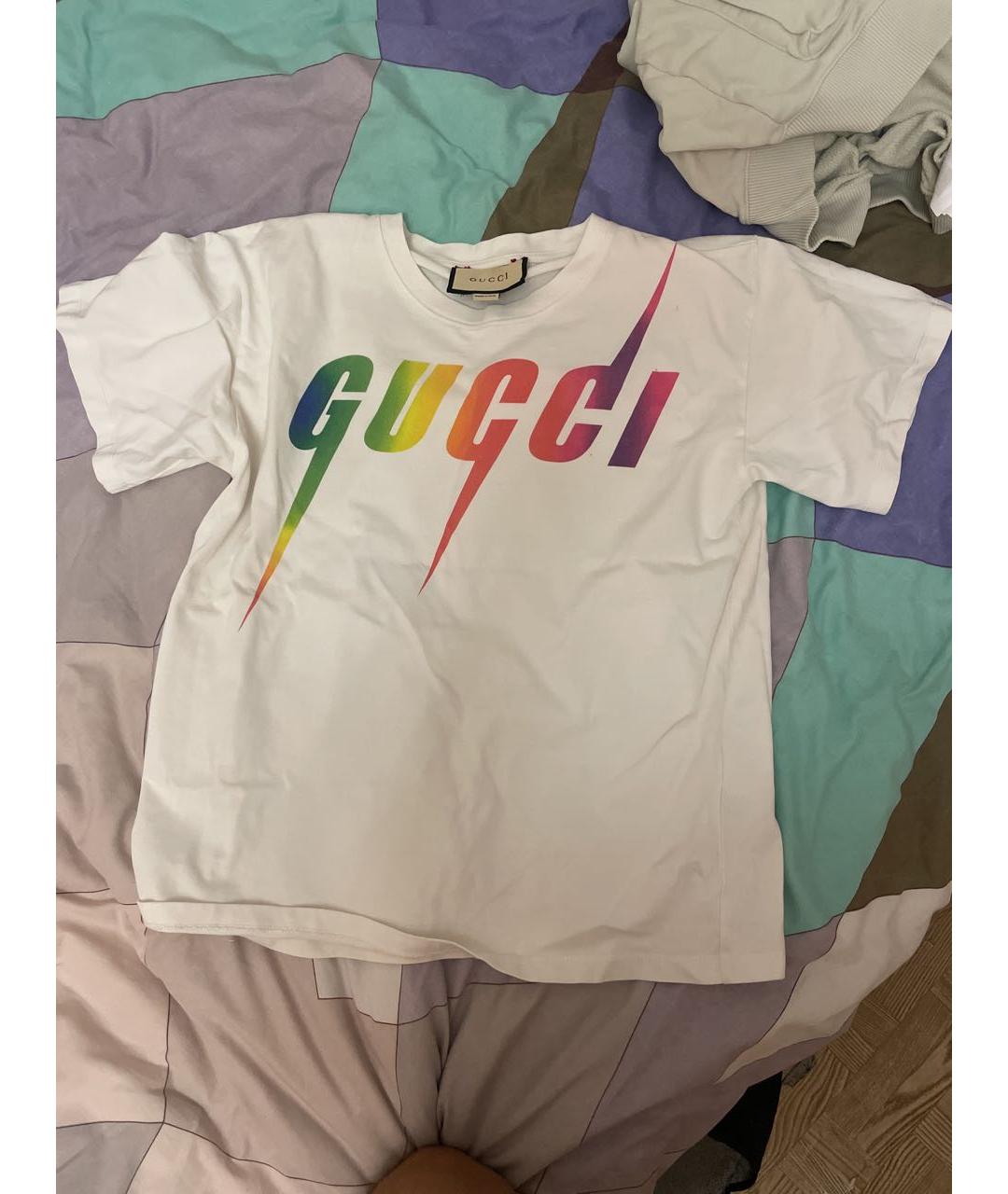 GUCCI Белая хлопко-полиэстеровая футболка, фото 7