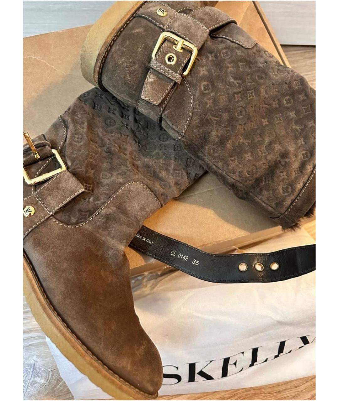 LOUIS VUITTON Коричневые замшевые сапоги, фото 2