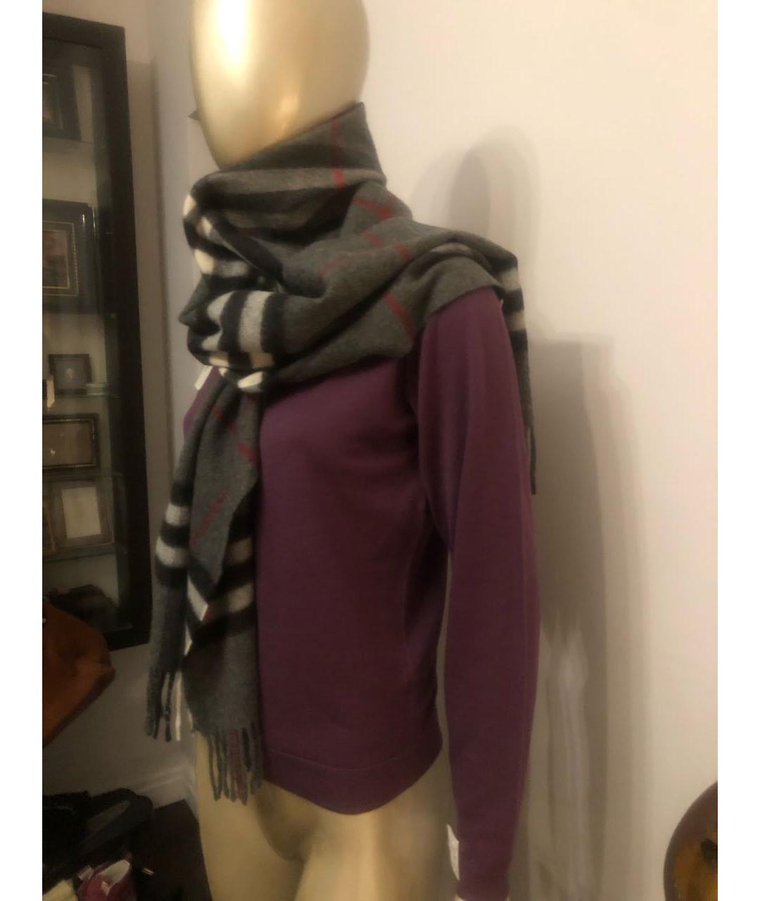 BURBERRY Серый кашемировый шарф, фото 6