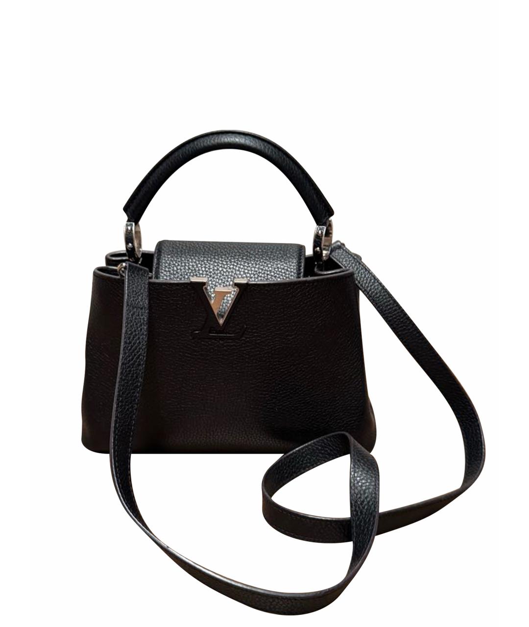 LOUIS VUITTON Черная кожаная сумка с короткими ручками, фото 1