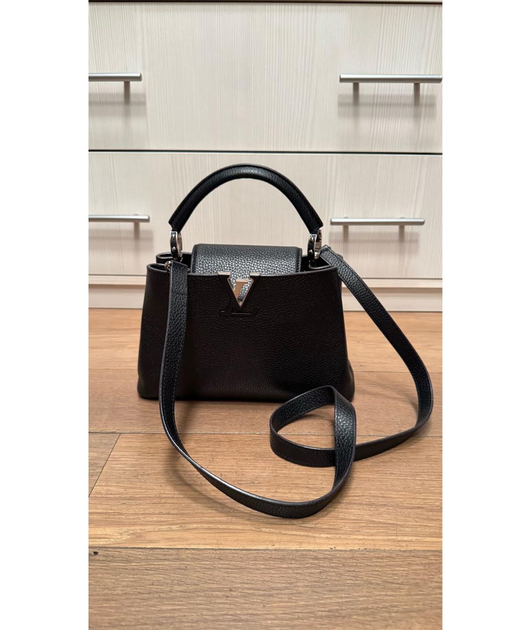LOUIS VUITTON Черная кожаная сумка с короткими ручками, фото 9