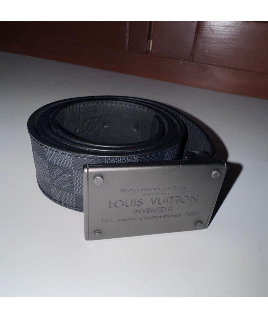 LOUIS VUITTON Антрацитовый кожаный ремень, фото 5