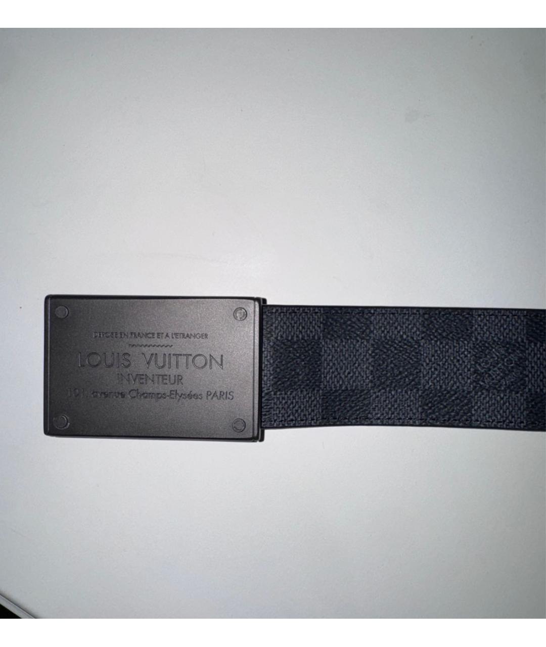 LOUIS VUITTON Антрацитовый кожаный ремень, фото 2