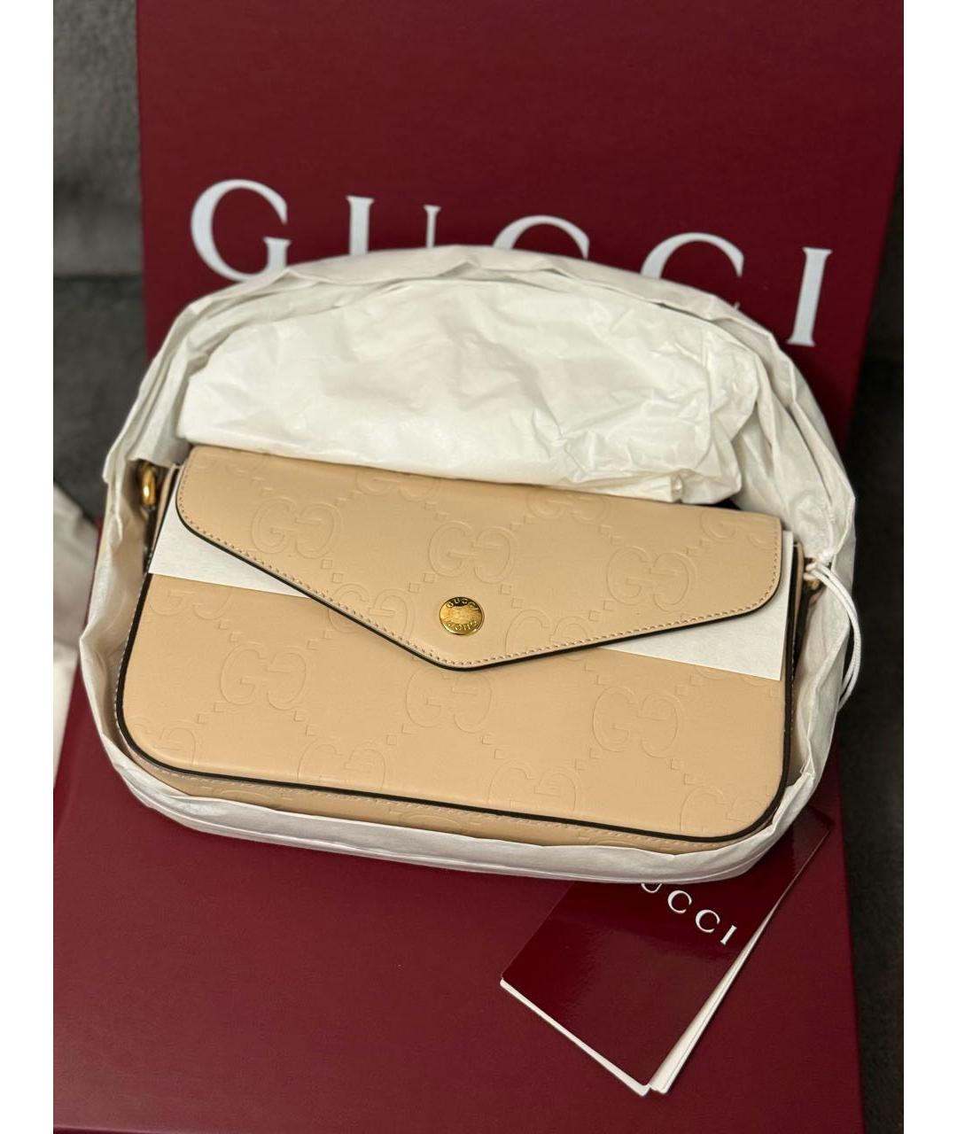 GUCCI Бежевая кожаная сумка через плечо, фото 5