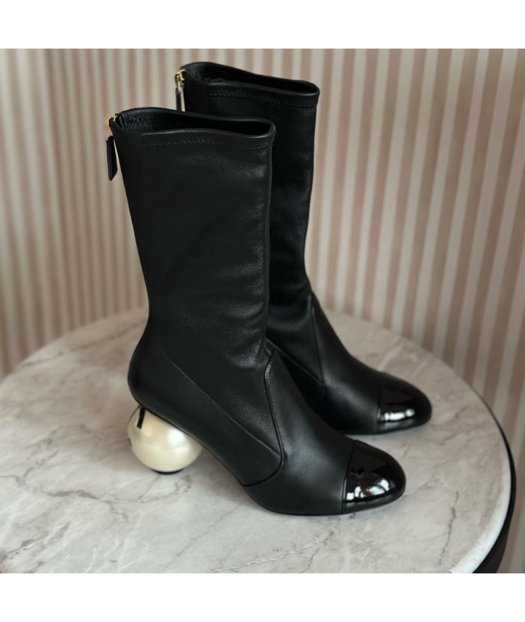 CHANEL Черные кожаные полусапоги, фото 4