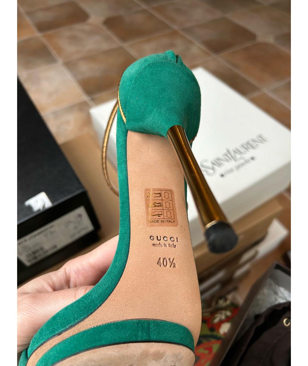 GUCCI Зеленые замшевые босоножки, фото 6