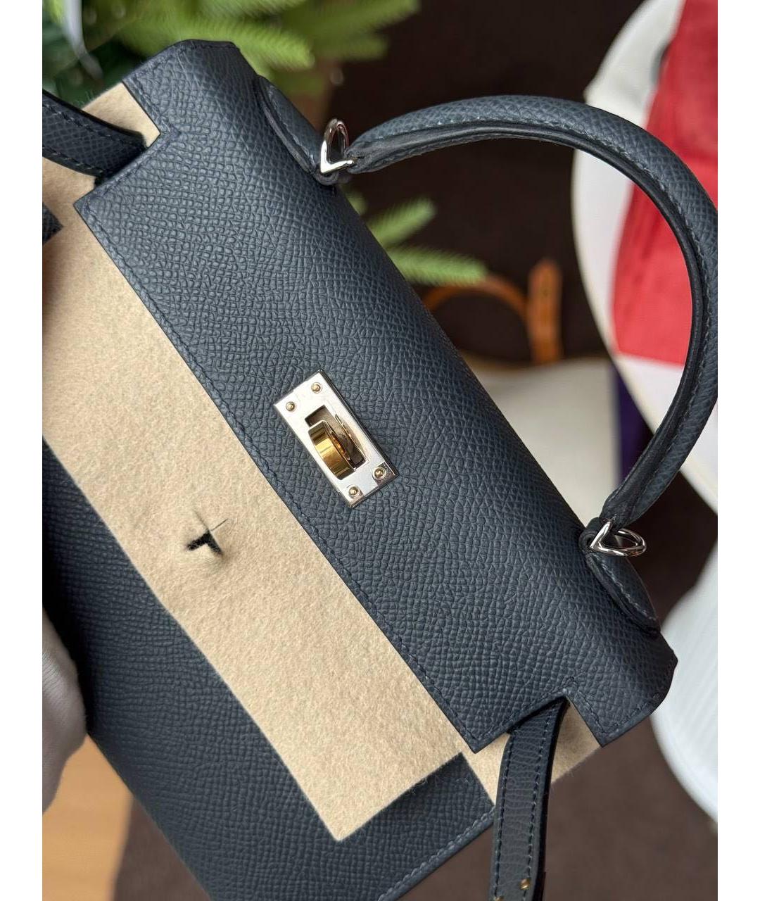 HERMES Антрацитовая кожаная сумка с короткими ручками, фото 6