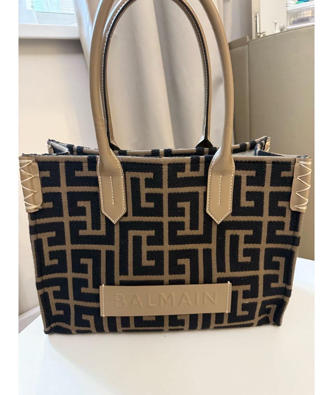 BALMAIN Коричневая тканевая сумка тоут, фото 9
