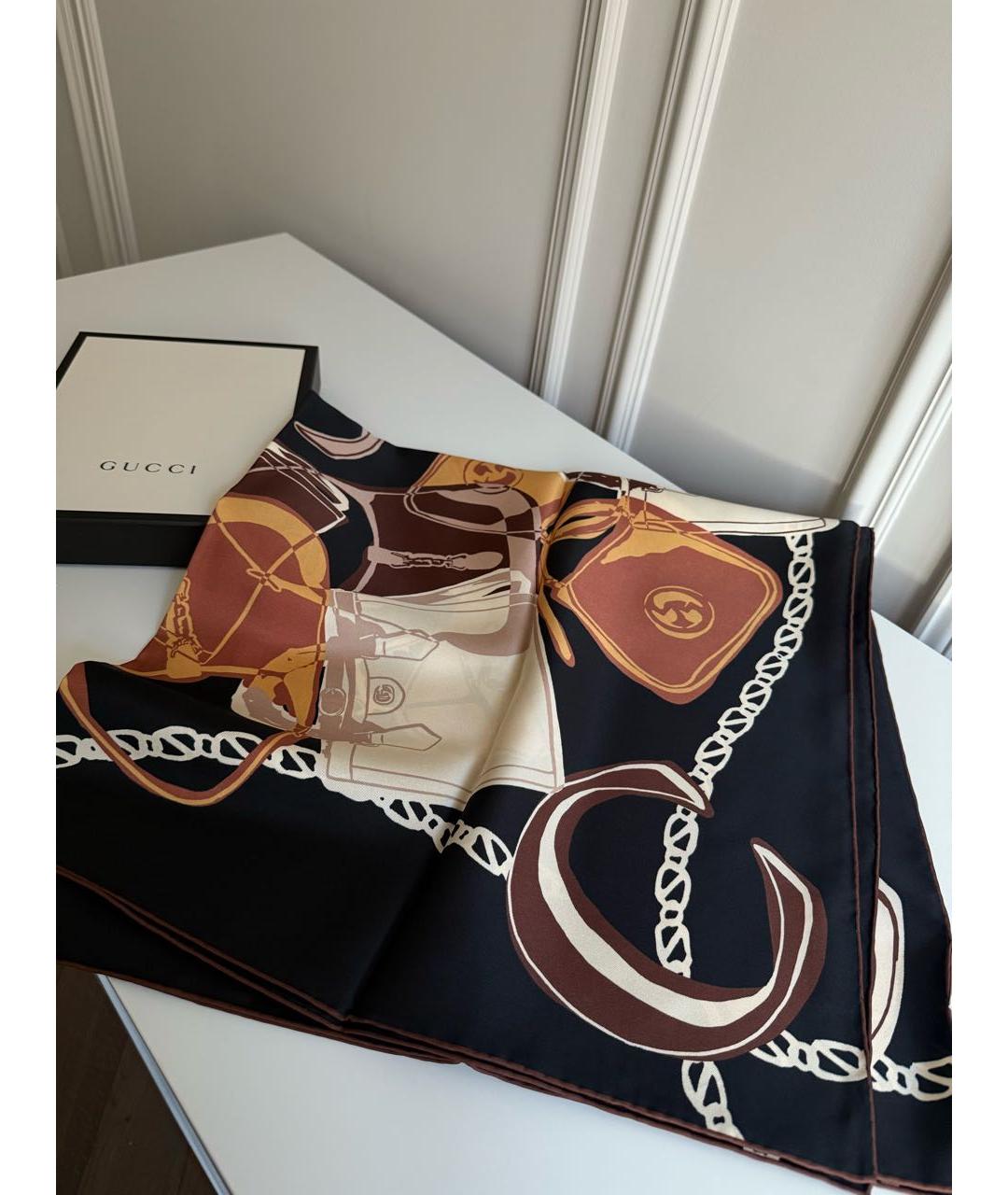 GUCCI Коричневый шелковый платок, фото 4