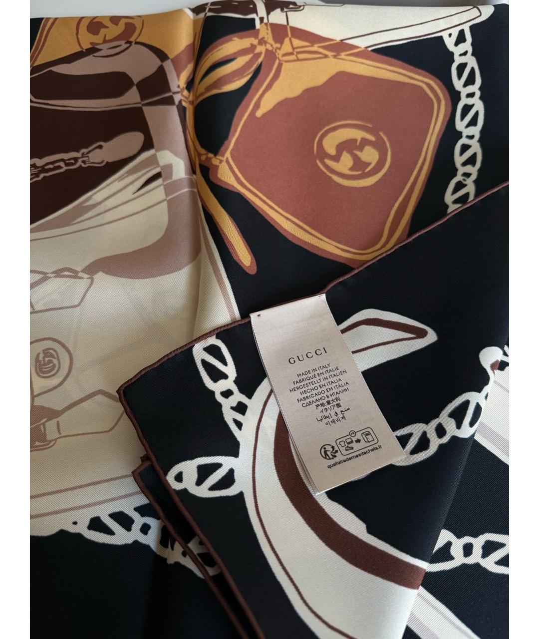 GUCCI Коричневый шелковый платок, фото 5
