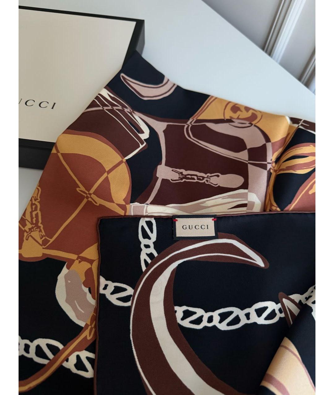 GUCCI Коричневый шелковый платок, фото 7