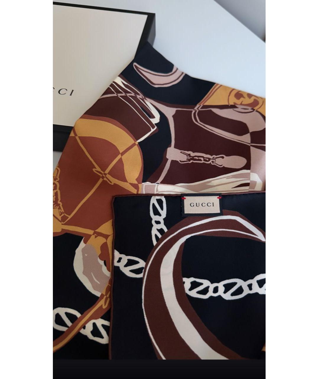 GUCCI Коричневый шелковый платок, фото 2