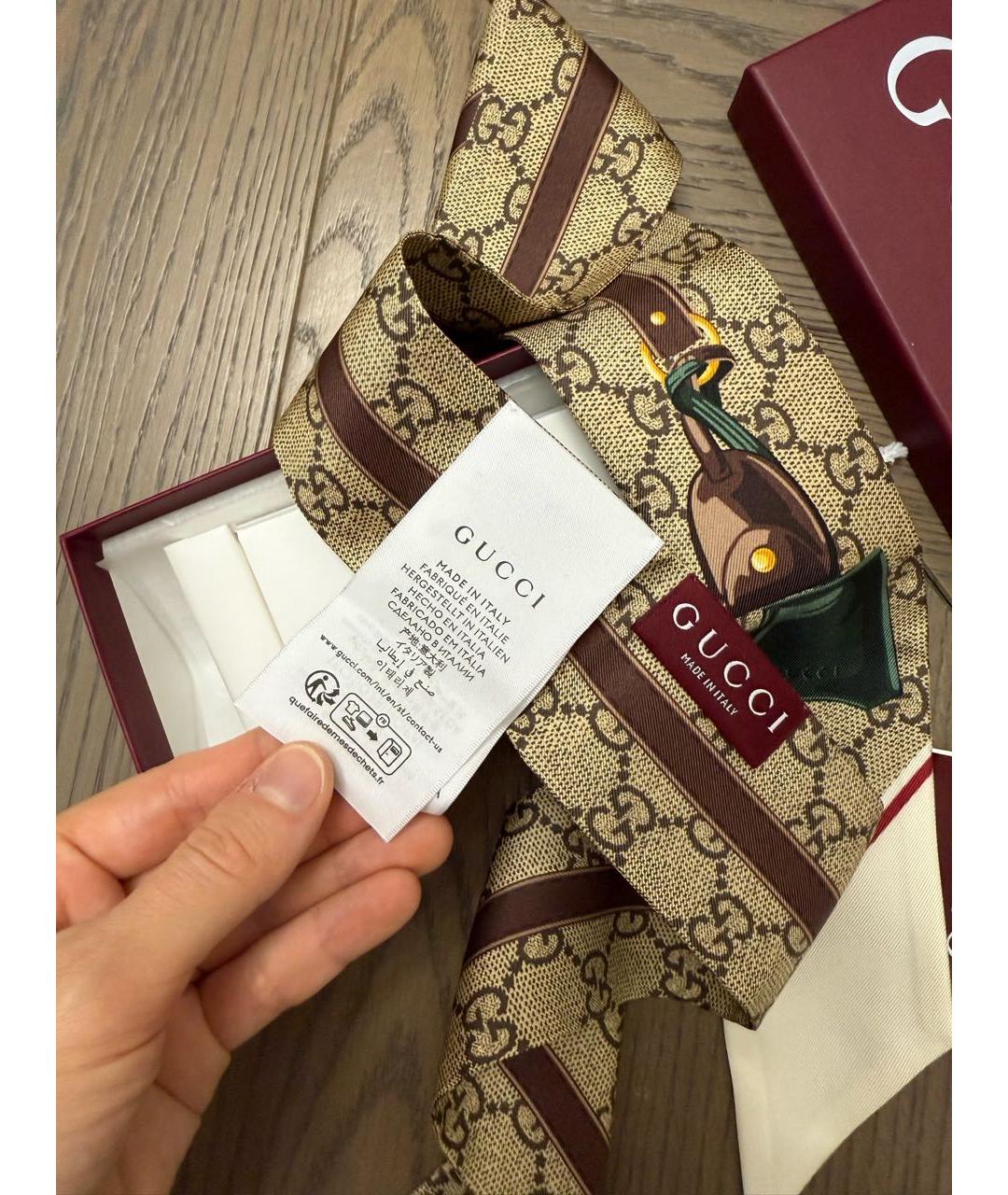 GUCCI Бежевый шелковый платок, фото 2