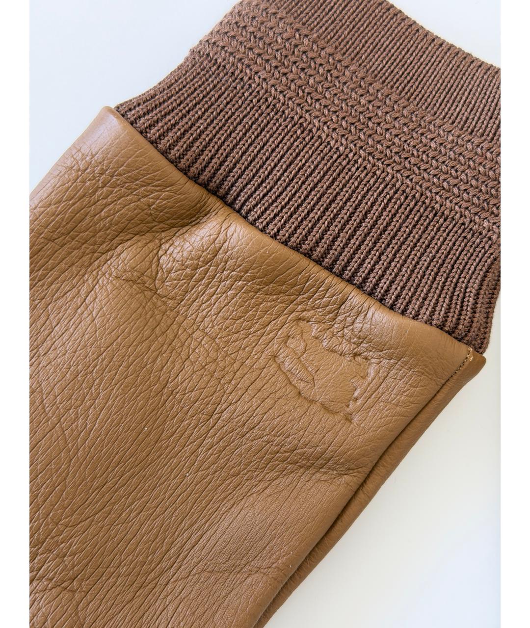 BURBERRY Горчичные кожаные перчатки, фото 2