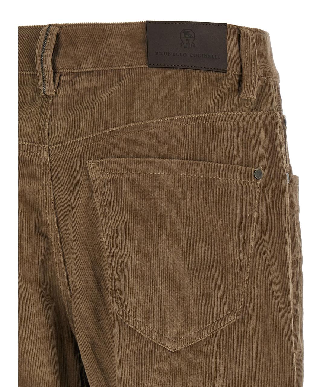 BRUNELLO CUCINELLI Коричневые хлопковые прямые брюки, фото 3
