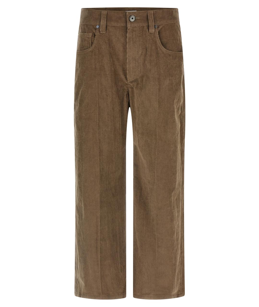 BRUNELLO CUCINELLI Коричневые хлопковые прямые брюки, фото 1