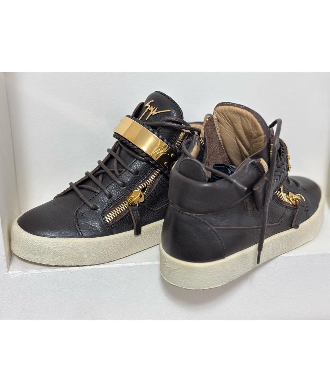 GIUSEPPE ZANOTTI DESIGN Коричневые кожаные кеды, фото 4