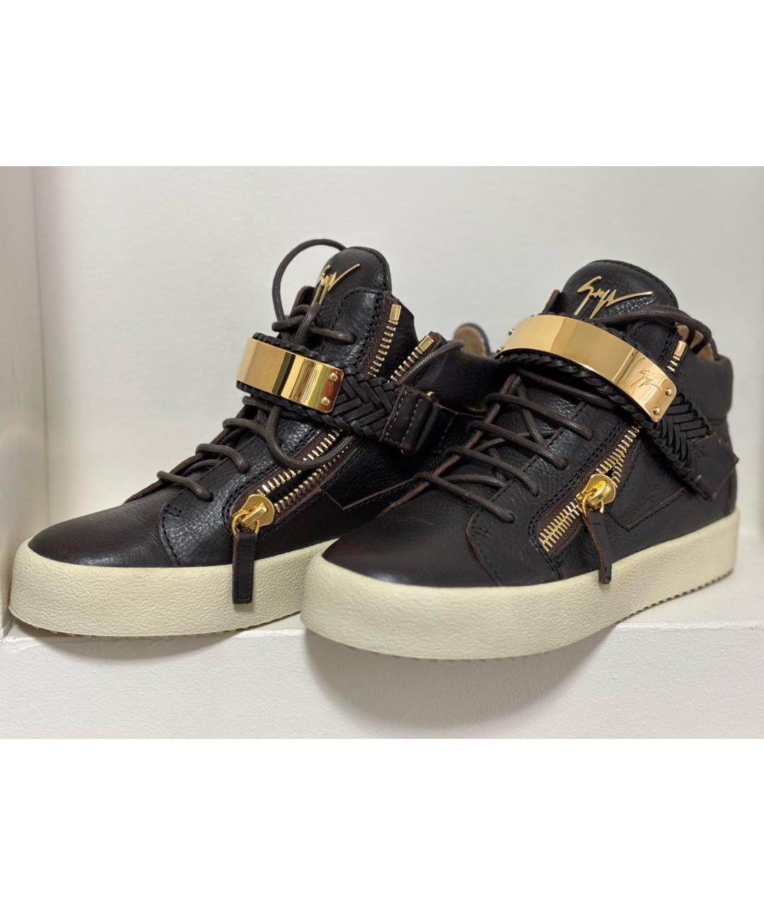GIUSEPPE ZANOTTI DESIGN Коричневые кожаные кеды, фото 3
