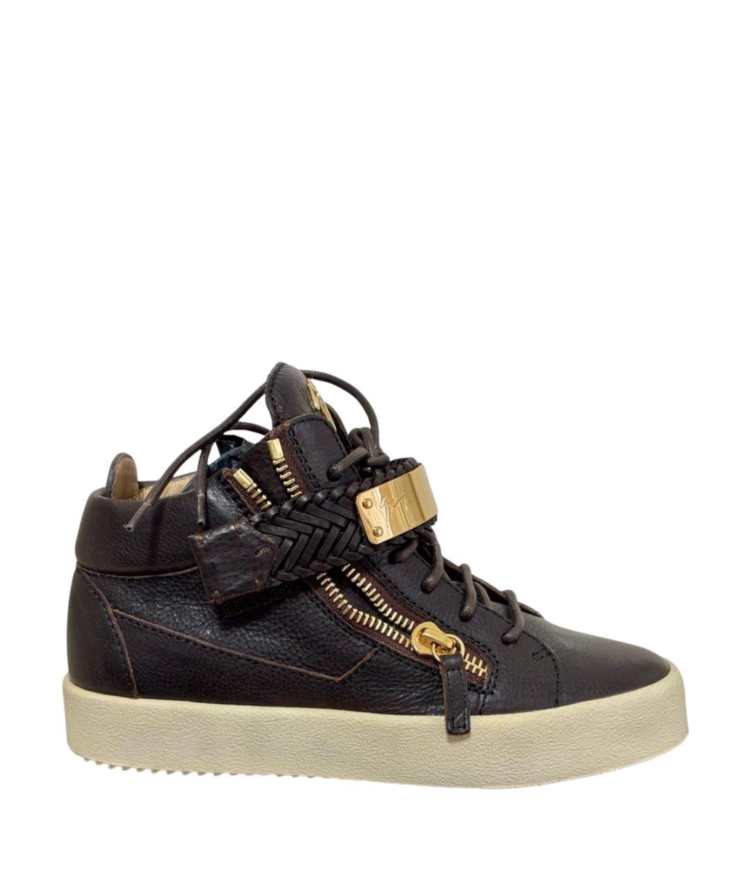 GIUSEPPE ZANOTTI DESIGN Коричневые кожаные кеды, фото 1