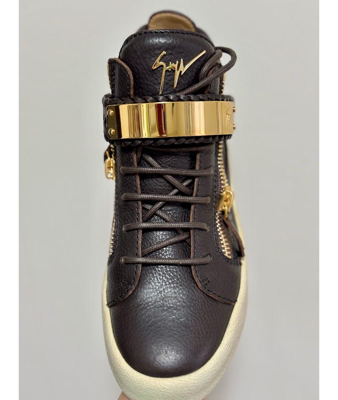 GIUSEPPE ZANOTTI DESIGN Коричневые кожаные кеды, фото 2