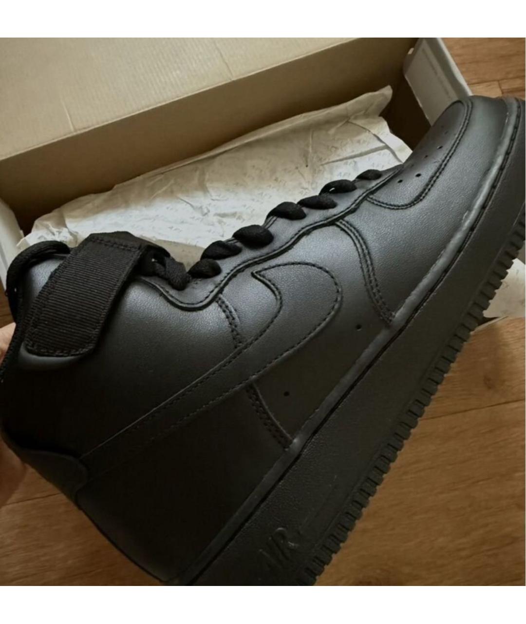 NIKE Черные кожаные высокие кроссовки / кеды, фото 2