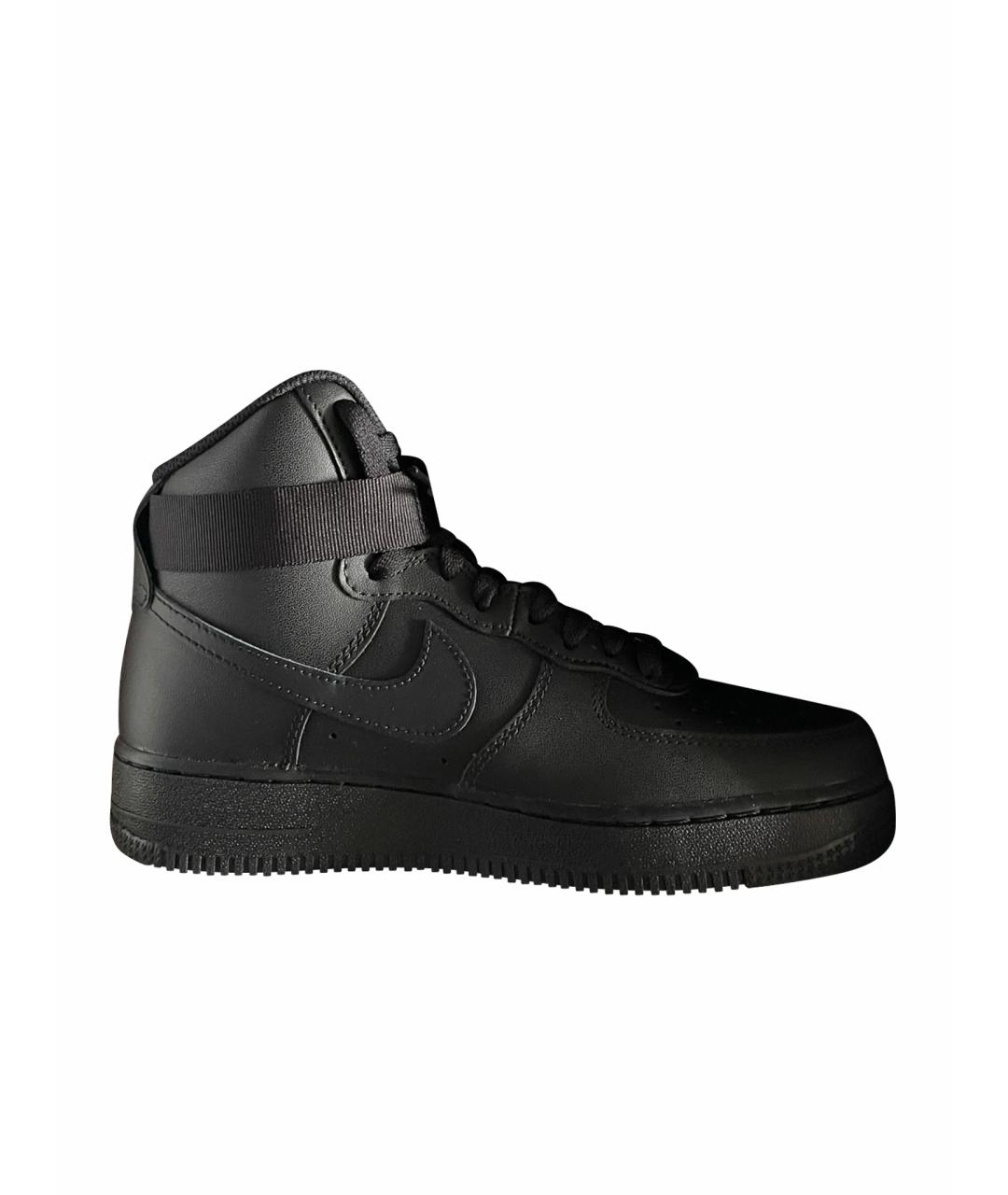 NIKE Черные кожаные высокие кроссовки / кеды, фото 1