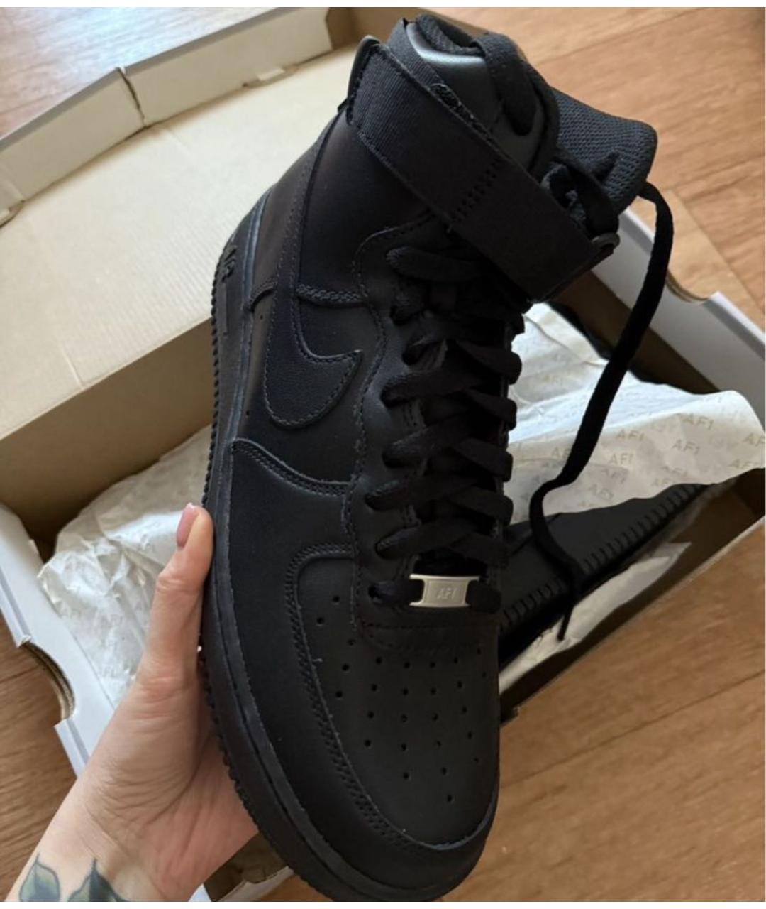 NIKE Черные кожаные высокие кроссовки / кеды, фото 4