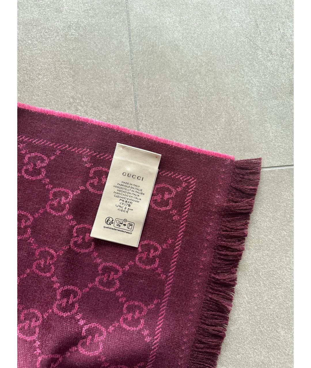 GUCCI Бордовый шерстяной шарф, фото 3
