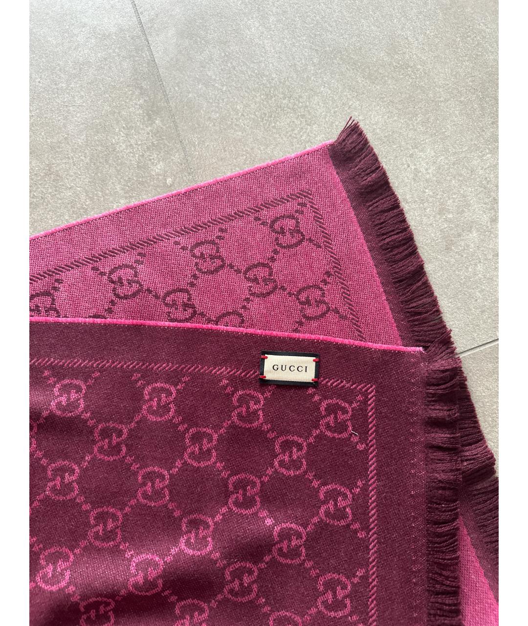 GUCCI Бордовый шерстяной шарф, фото 5