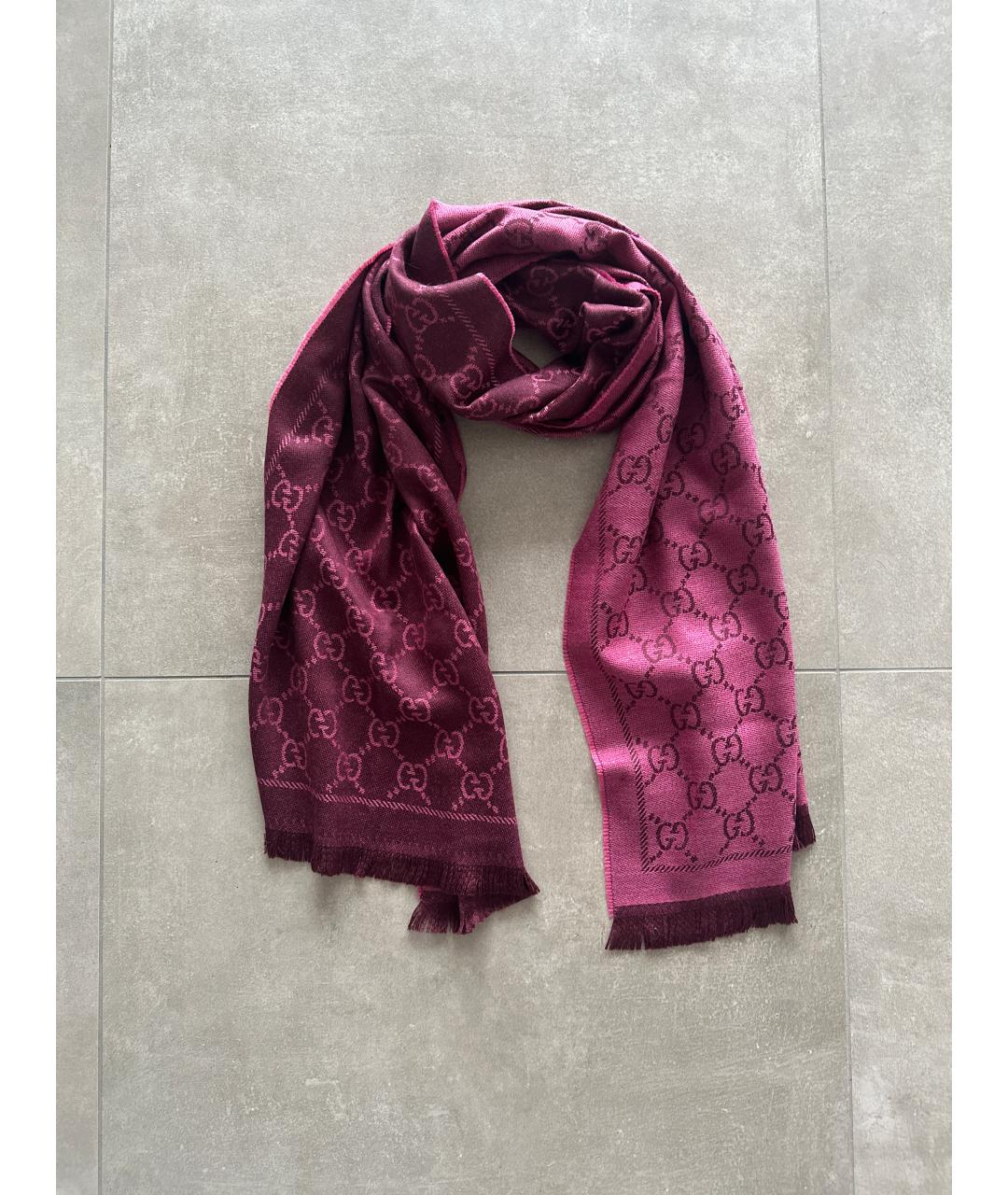 GUCCI Бордовый шерстяной шарф, фото 6