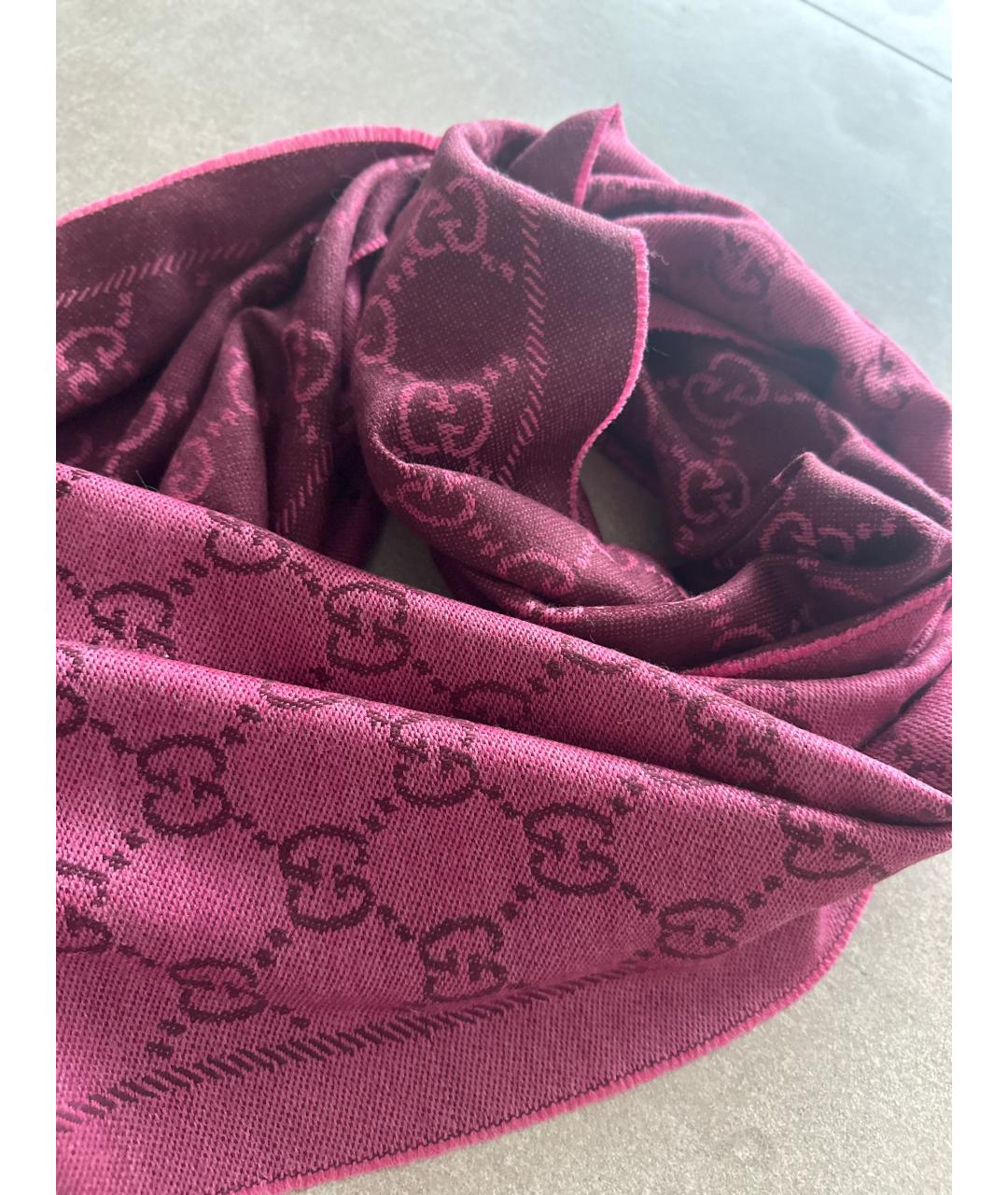 GUCCI Бордовый шерстяной шарф, фото 2