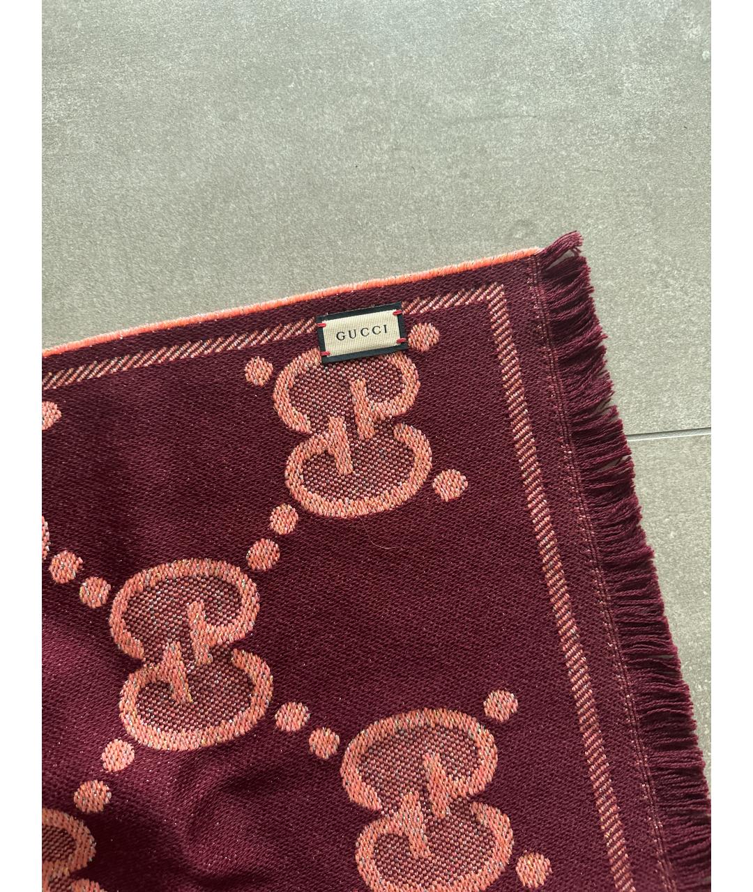 GUCCI Бордовый шерстяной шарф, фото 3